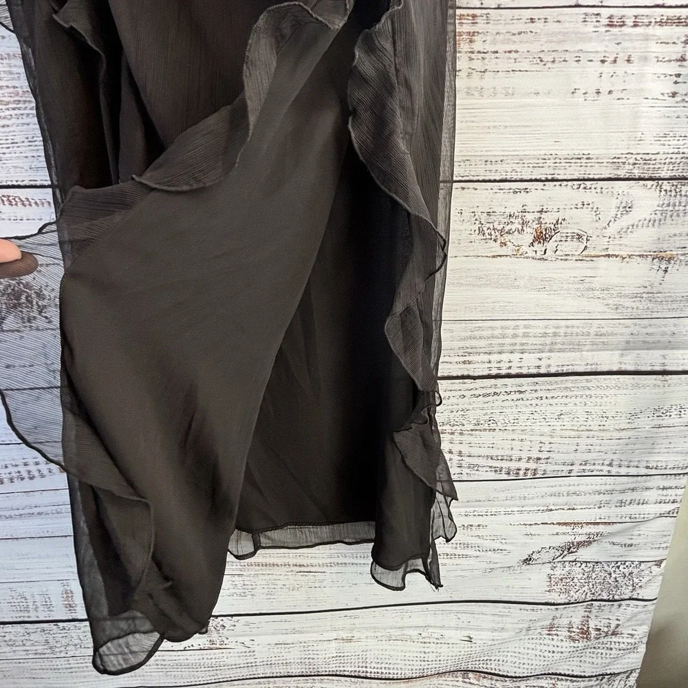 Future Collective Black Chiffon Skirt 8 Long Ruffled Witchy Whimsigoth Slit Sexy